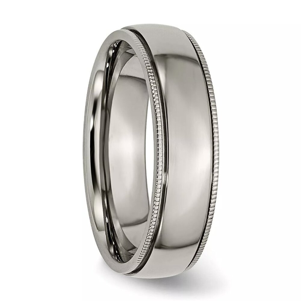 Chisel Titanium Grooved and Beaded Edge 6mm‎ Polished Band, Finger Size 9.5